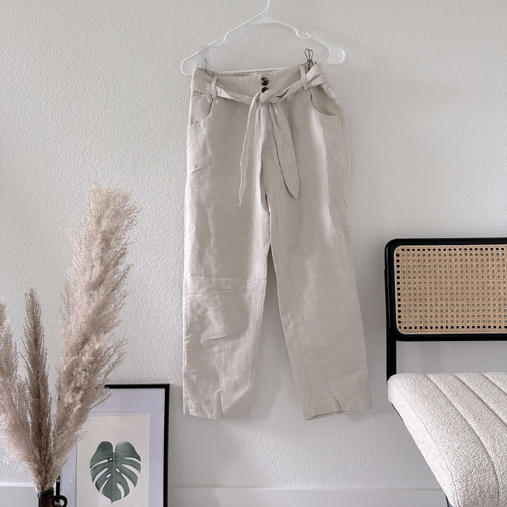 MANGO Wide Leg High-Rise Linen Trousers in Beige/Cream | Women’s Size 2